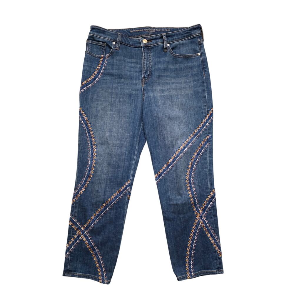 Chico's So Slimming Girlfriend Slim Leg Crop Embroidered Jeans Size Chico's1US 8